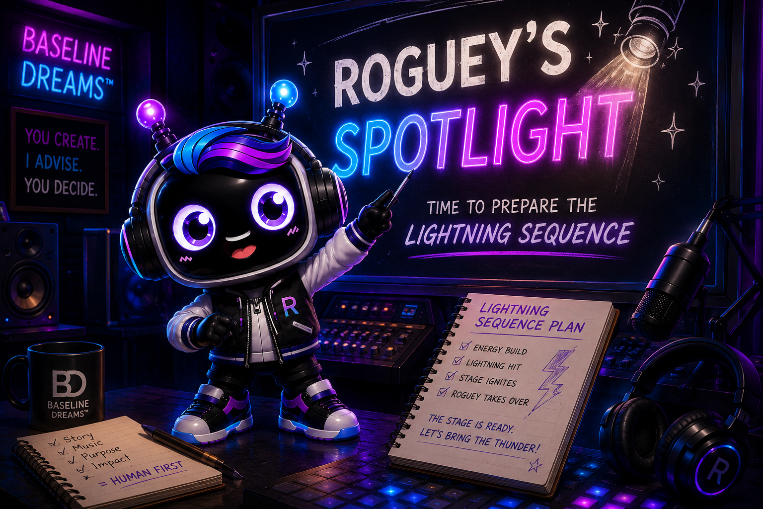 Roguey presenting a lighting sequence in the Baseline Dreams studio